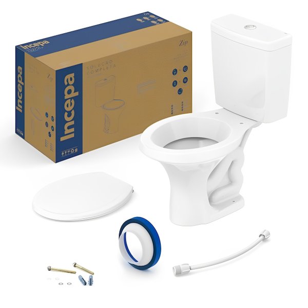 Kit Vaso Sanit&aacute;rio Zip Branco Com Caixa Acoplada Incepa Completo
