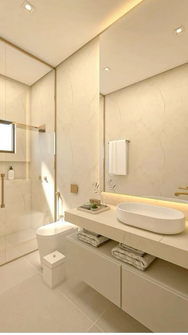 Banheiro com acabamento dourado